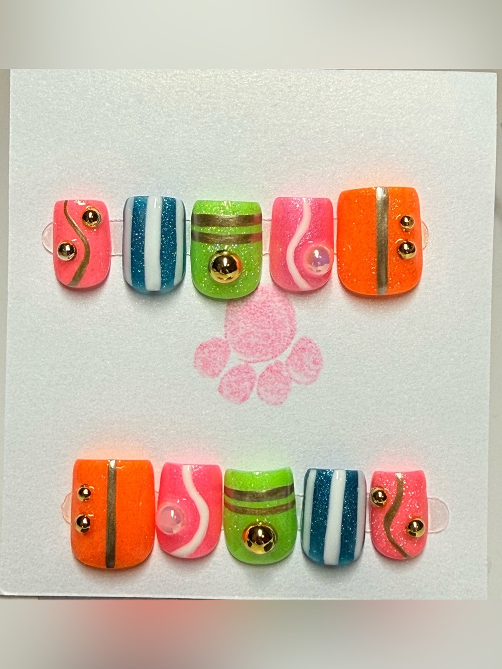 Colorful presson nails size small extra short square